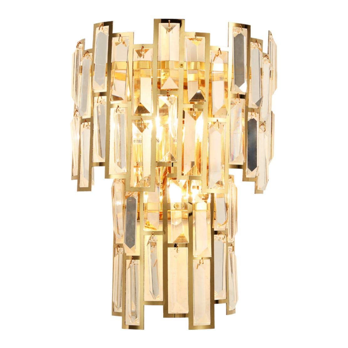 MYUYEE 2-Light Stainless Steel Wall Sconce With Clear Crystal Shade - Indoor Lighting For Living Room, Bathroom, Hallway