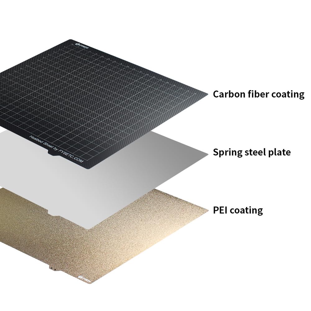 Placa de construcción PEI de 430x430mm Cama de impresión 3D Recubrimiento en polvo de doble cara PEI + Superficie lisa de fibra de carbono Plataforma flexible de acero con resorte (1)