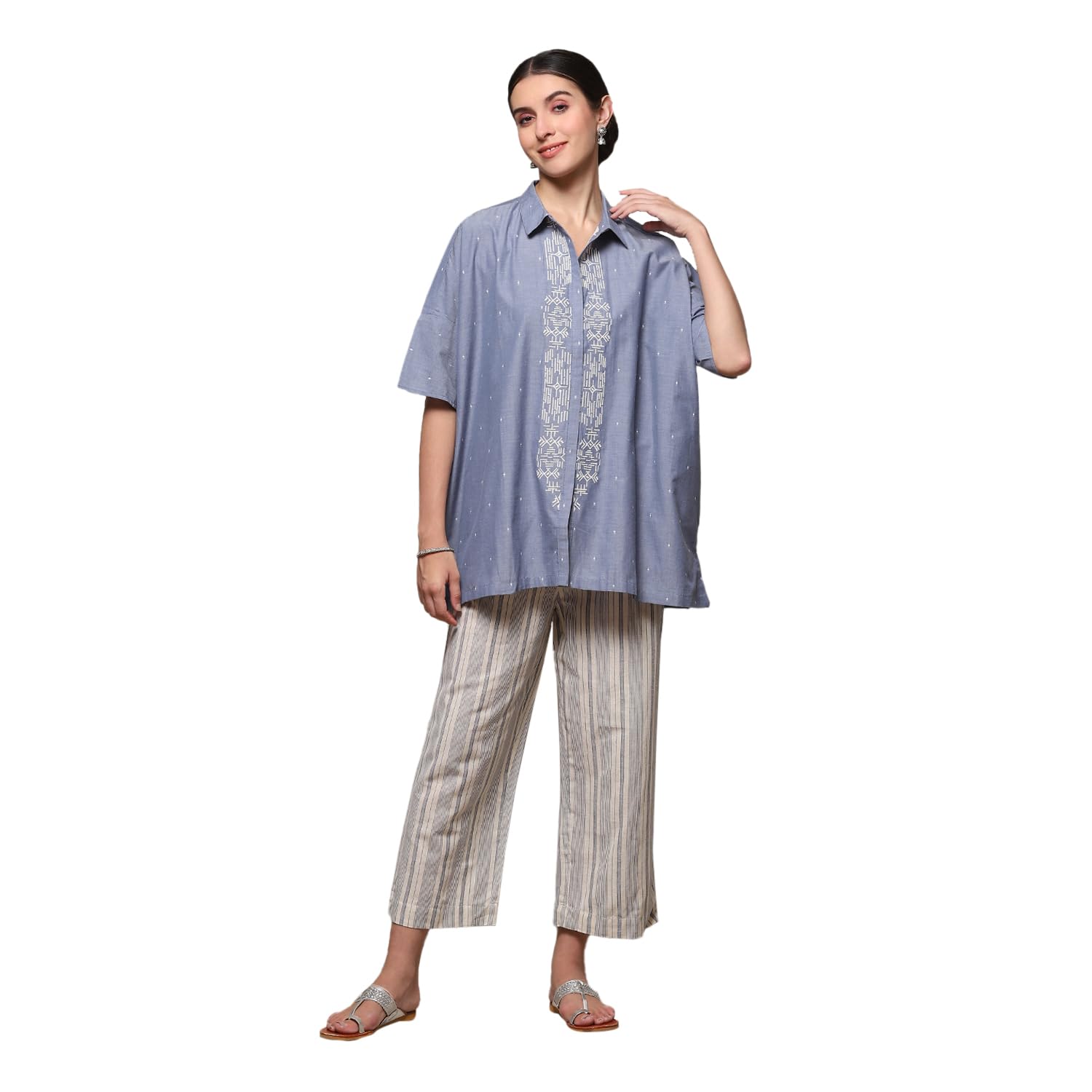 Women Chambrey Cotton Straight Printed Top