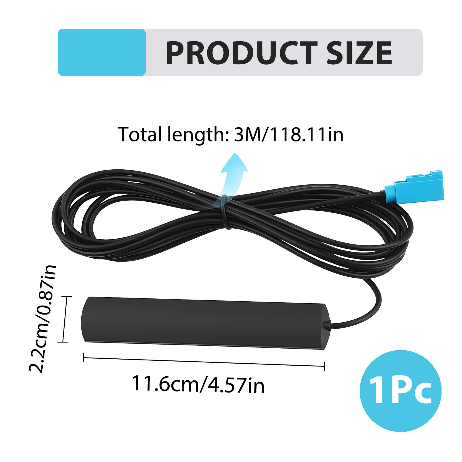Antenna radio Aurum DAB per auto con amplificatore DAB+ FM, antenna autoadesiva universale per finestrini di auto, SUV e camion - Cavo 3M e connettore Fakra