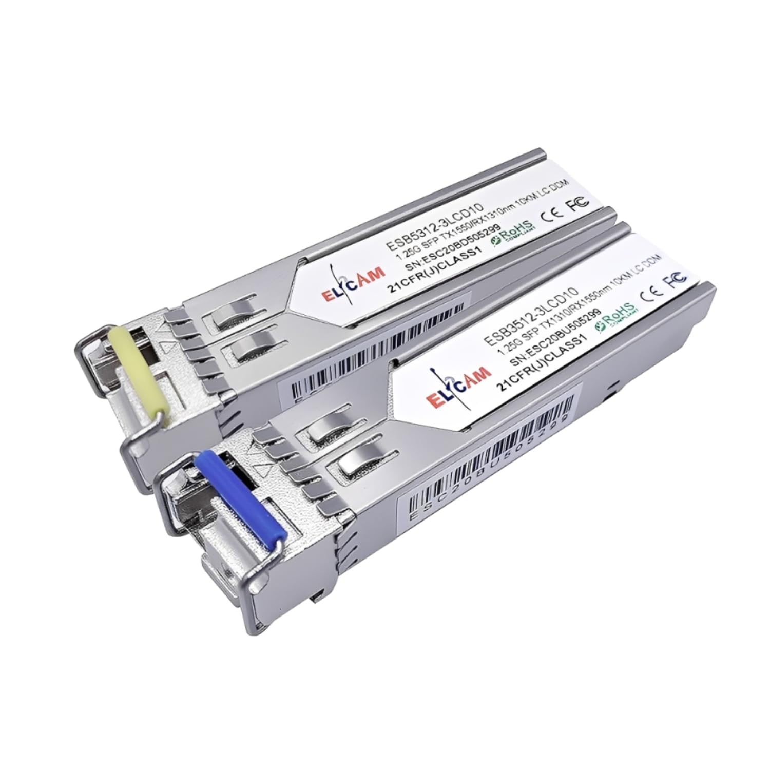 Elfcam® - 1-Piar 1.25G SFP Module Single Mode with The Fiber Optic Port LC/UPC Singlemode Simplex, DDM 10km, Compatible with Cisco and Open Switch