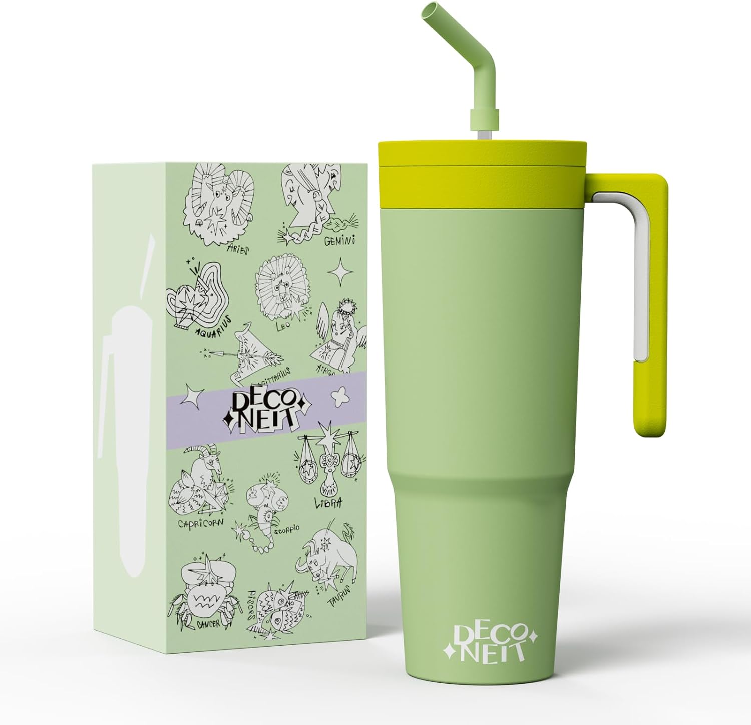 40oz Tumbler with Handle and Straw, Reusable Vacuum Insulated Stainless Steel Water Bottle for Home, Office or Car, 100% Leak-proof and BPA Free, gifts for women,green 40 Ounces Green