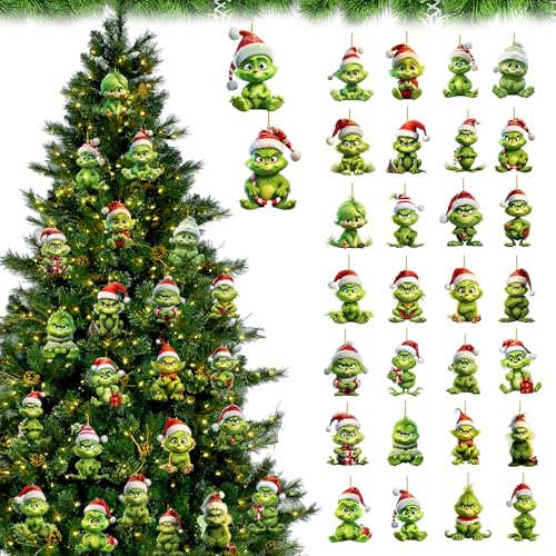 28 Stück G-lich Weihnachtsdeko Anhänger,2D Acryl Anhänger G-lich...