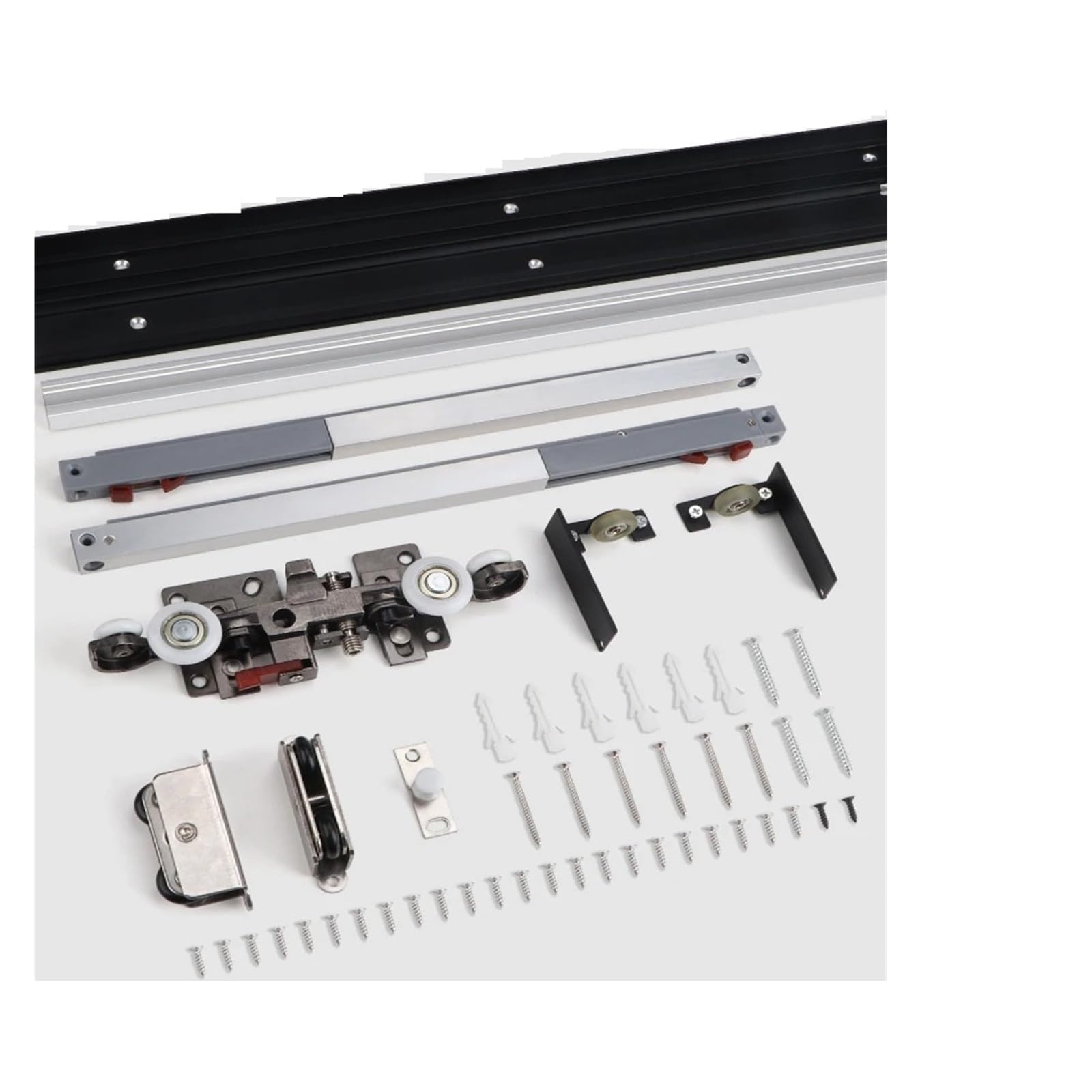 Strafbrg A Complete Set Hidden Sliding Barn Door Hardware Track Kit Translation Two-Way Buffer For Widths 900Mm-1500Mm,Smooth Gliding