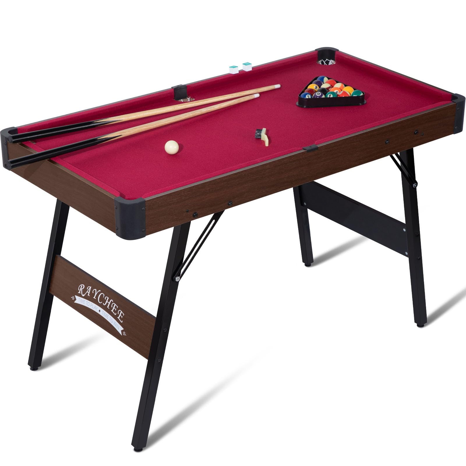 Folding Pool Table, Portable Billiard Game Tables for Kids and Adults, Mini Pool Table with Locking Legs, Adjustable Feet, Balls, Cues, Triangle, Chalk, Brush