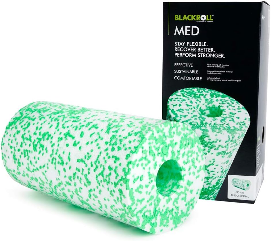 BLACKROLL - MED Foam Roller - Perfect for Myofascial Trigger Point Release and Back Massage for Yoga, Exercise, Pilates, Home Gym Workouts and Muscle Recovery - 30cm (12" x 6") White/Green