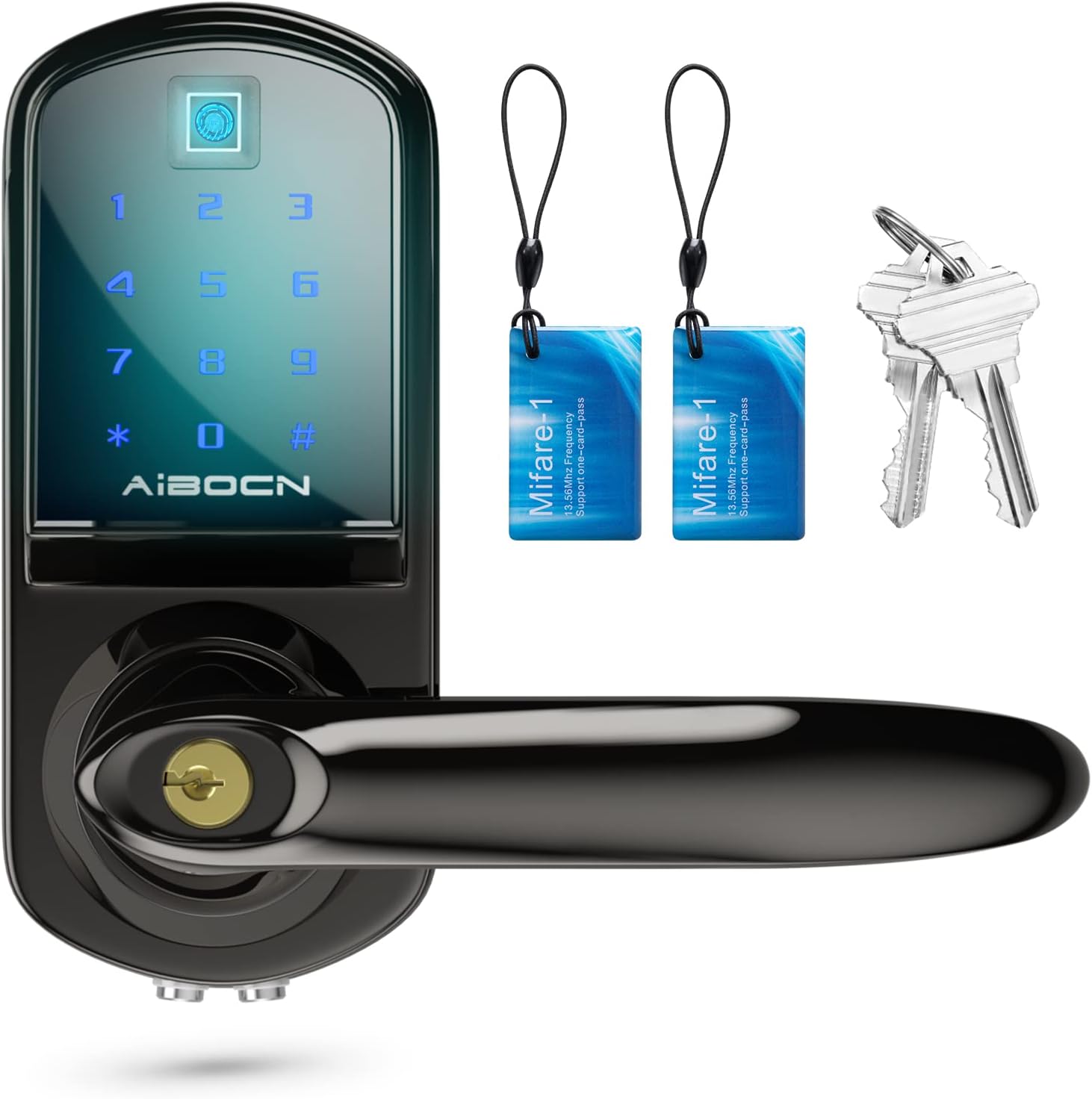 Aibocn Fingerprint Smart Lock, Keyless Entry Door Lock with Voice Control, Touchscreen Keypad Deadbolt Lock with IC Card, Password, eKey, Easy to Install for Home Hotel Apartment