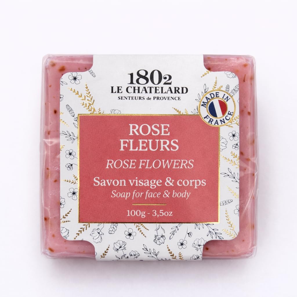 LeChatelard 1802 French Natural Rose Flowers Exfoliating Soap Bar for Face & Body 100g – Handmade Marseille Bath Soap with Sweet Almond Oil, Gentle Floral Scrub, Palm Oil Free Soap-image-26