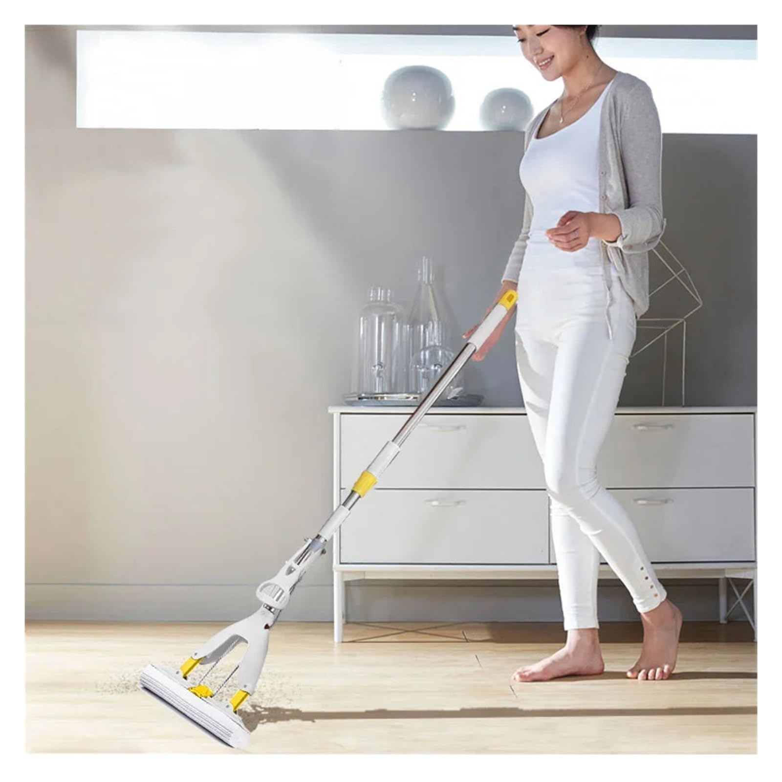 Compatible con fregona de algodón de goma autodrenante exprimible, fregona plana perezosa plegable sin lavado, fregona de esponja, techos domésticos, herramientas de limpieza de pisos