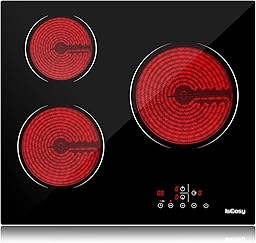 Plaque Vitrocéramique 3 Feux Encastrable, IsEasy Table de Cuisson Vitroéramique 3 Feux, 5500W, 9 Niveaux de Puissance,Plaque de cuisson Electrique 60cm, Minuteur
