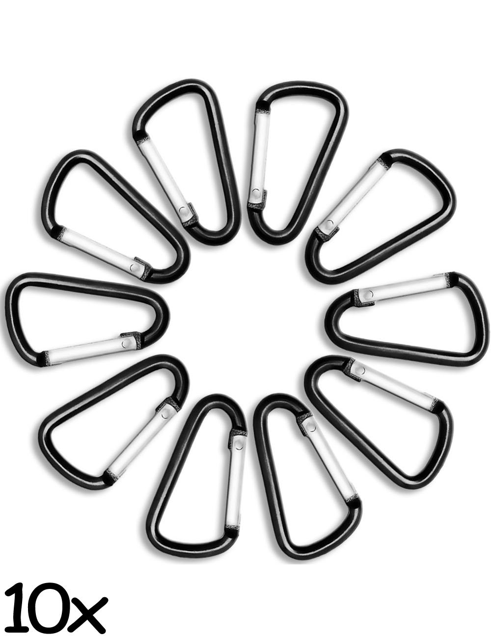 10 mini moschettoni in alluminio, per il fissaggio di attrezzature allo zaino, cintura, tenda, canoa, 4 cm, nero, confezione da 10