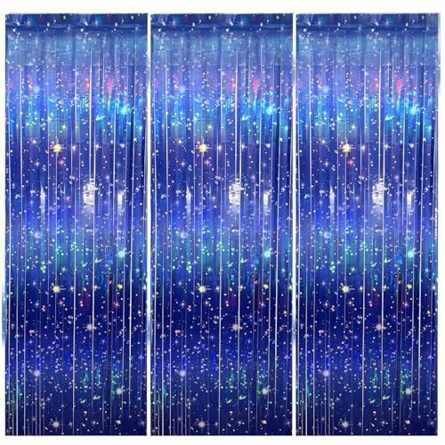 3 PCS Cortinas Galaxy Foil 3.3 x 6.6 ft Azul Iridiscente miniatura 7