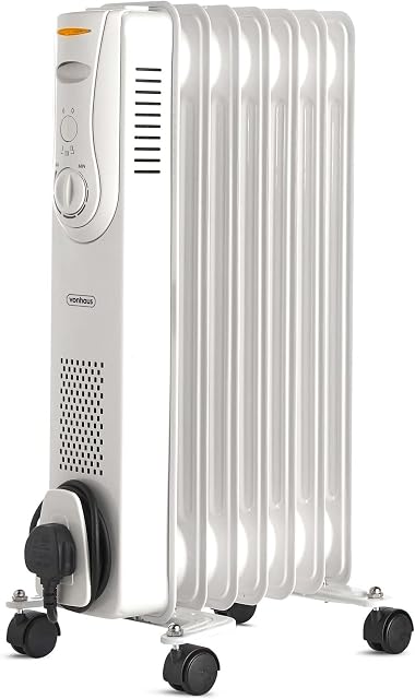 VonHaus Oil Filled Radiator 7 Fin, Electric Heater for Home Office, Oil Radiator Warms Any Room Quickly & Efficiently, Thermostatically Controlled 1.5kw Oil Heater for Maximum Warmth, 2 Year Warranty