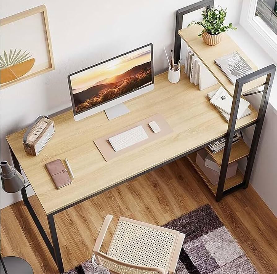 パソコンデスク ラック付き ゲーミングデスク 勉強机 収納 木目調 ブラウン q6265.jpg