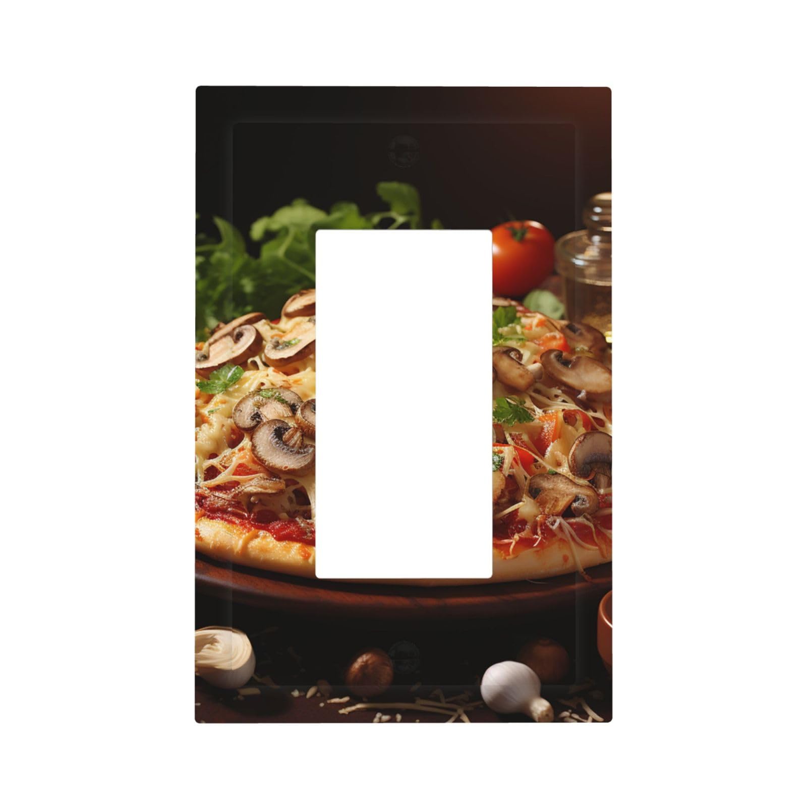 Kloph Style U Decorator Wall Plate 1 Gang Light Switch Covers Pizza With Mushrooms Tomatoes Wallplate Single Toggle Switch Plate Mid Size 5" X 3" Electrical Outlet Covers Decorative Wall Switch Plate Cover Decor
