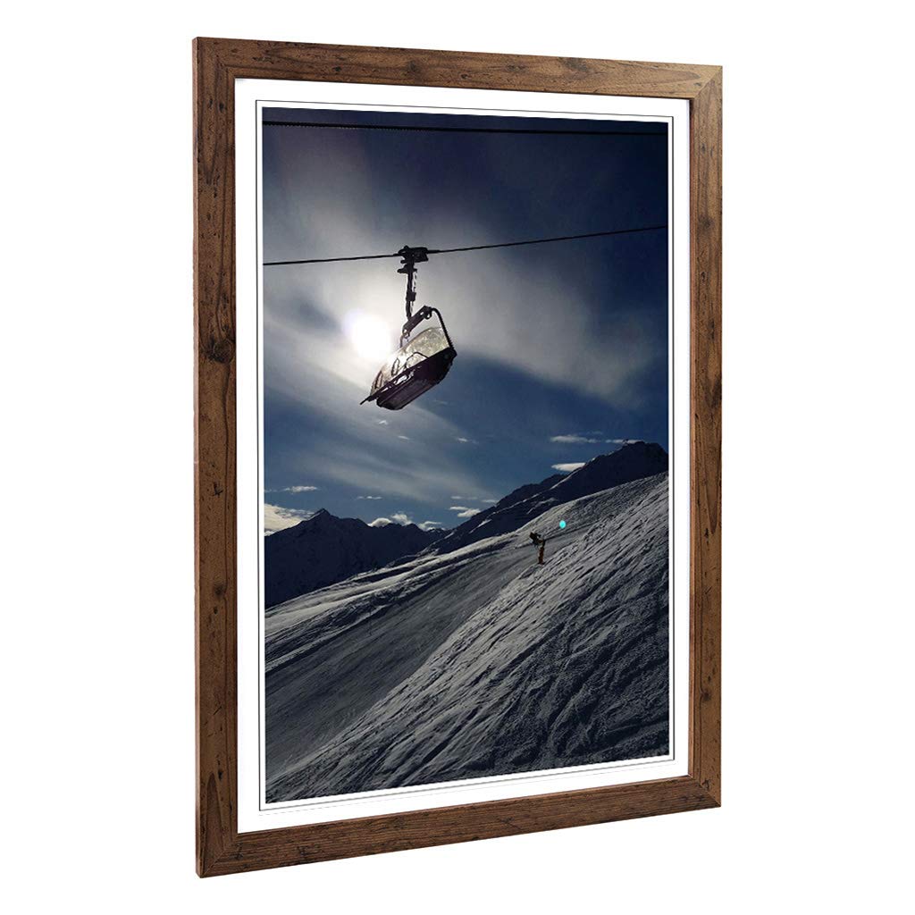 Big Box Art Framed Print Lift Skiing Snowboarding Alps Design | Wall Art Picture | Home Decor for Kitchen, Living Room, Bedroom, Hallway, Walnut, A2 / 24.5x18 Inch / 62x45cm