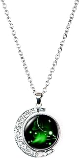DEQIYIJI Zodiac Necklace Jewelry Birthday Gifts Astrology 12 Constellation Horoscope Sign Galaxy Crescent Half Moon Pendan...