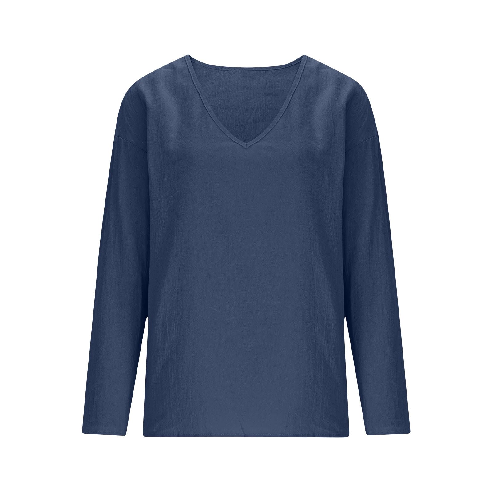 Linen Shirts for Women Long Sleeve V Neck Loose Tops Summer Beach Boho Casual Peasant Blouse - 5