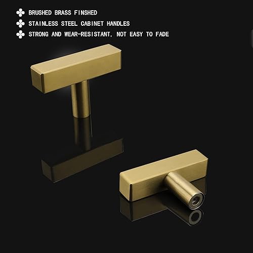 Miniatura 3 de Goldenwarm LS1212GD - Manijas para gabinetes y cajones de cocina, barra cuadrada en T, dorado, latón cepillado, 20 unidades, acero inoxidable