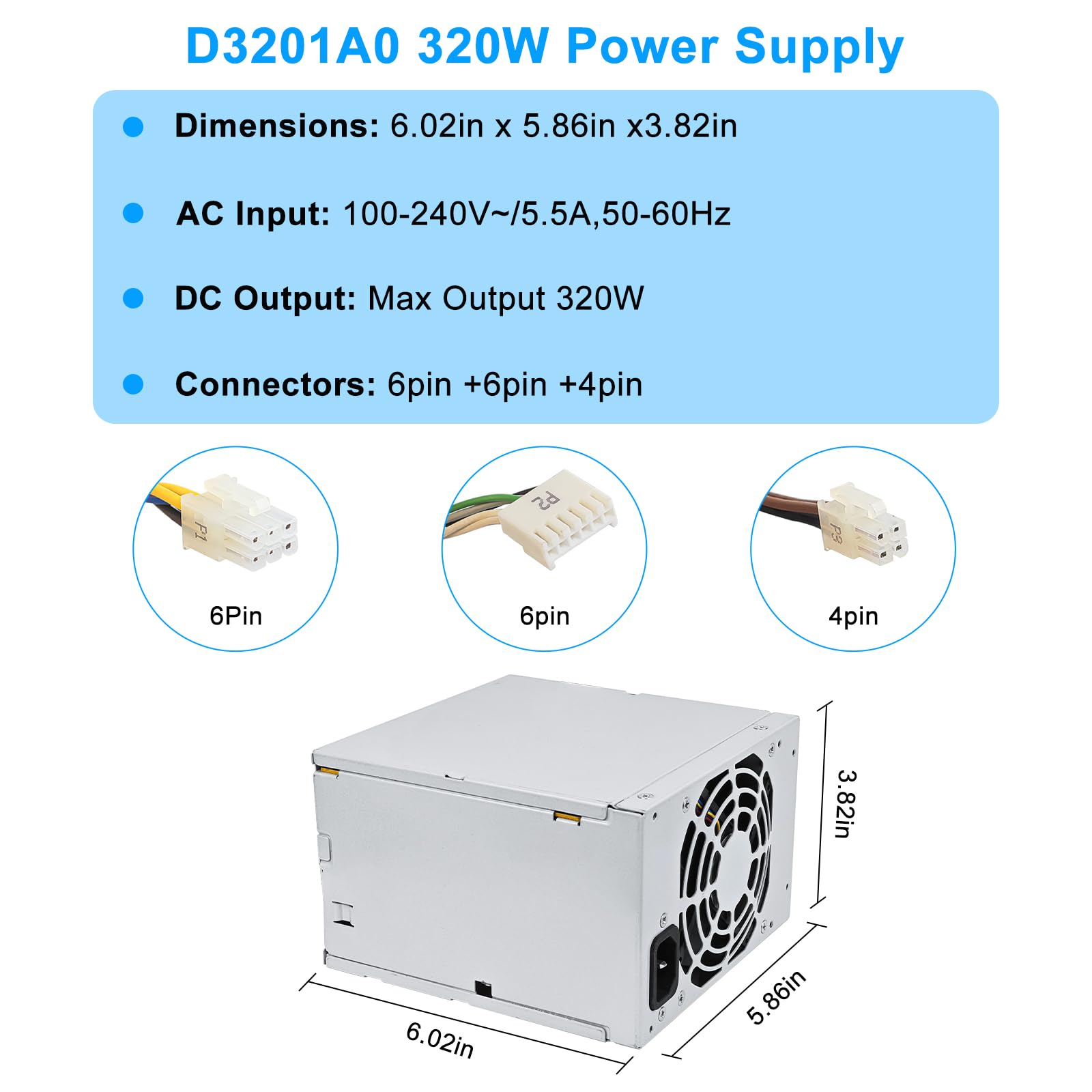 S-Union Fuente de alimentación mejorada 503377-001 de 320 W D10-320P2A PSU compatible con HP MT 6000 6200 6300 8000 8200 Z200 DPS-320NB CFH-0320EWWA 611484-001 61 3764 - 001 613765-001 503377-001