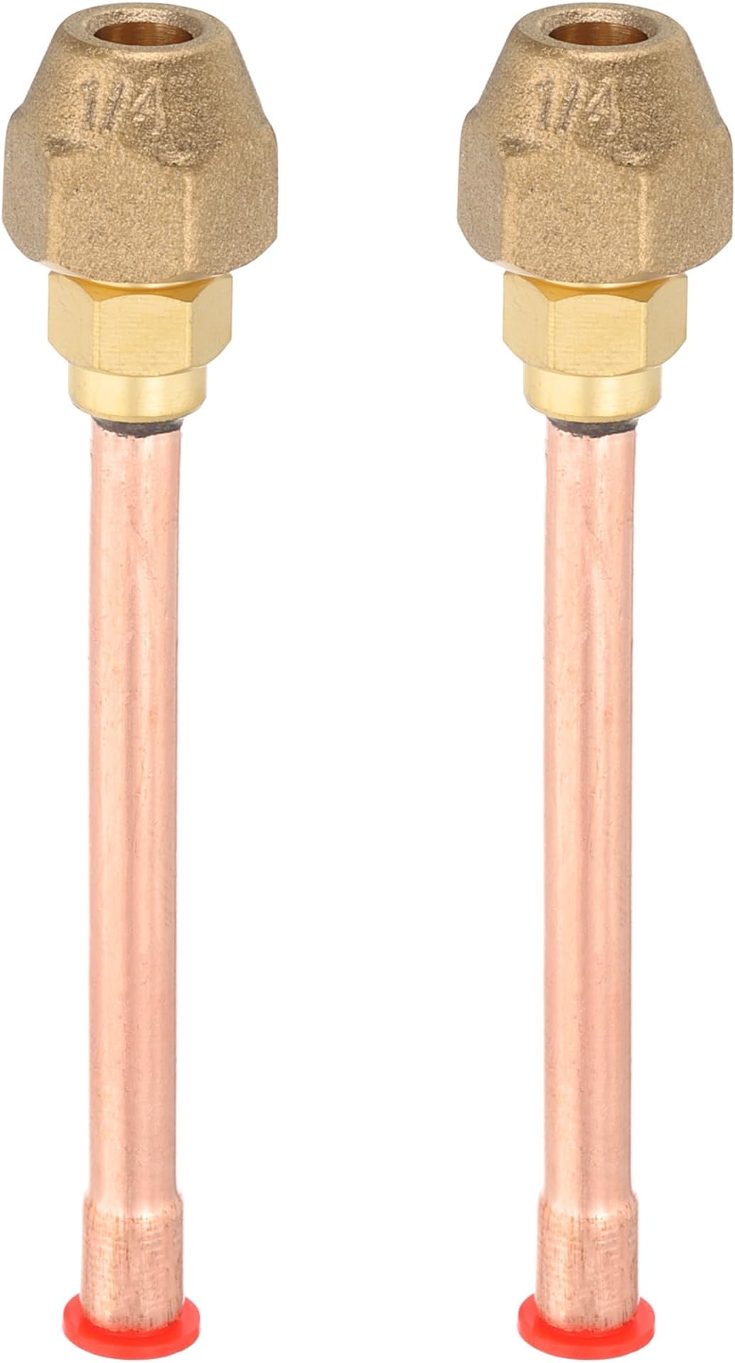 uxcell 1/4" SAE 45 Degree Brass Pipe Fitting, 2 Pcs Flare Connector Male Thread Adapter with Brass Nut and Copper Tube for Air Conditioner HVAC Refrigeration