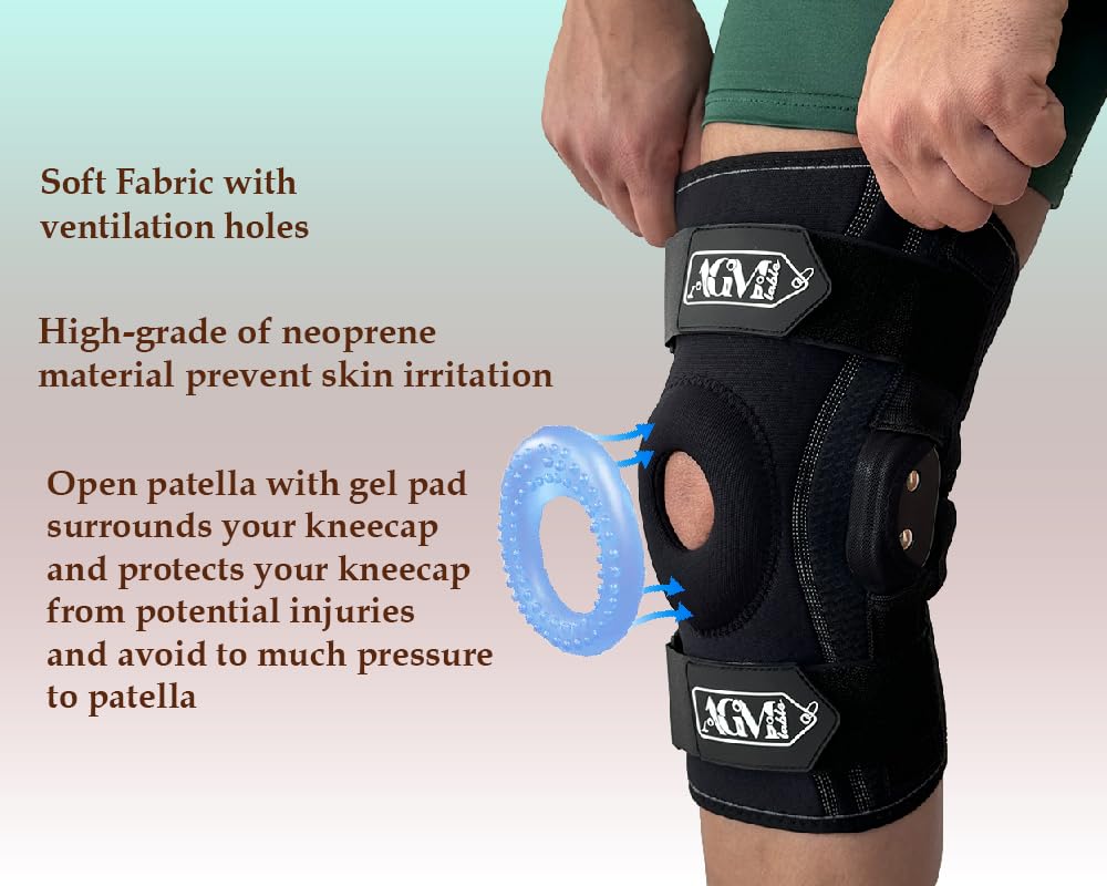 Rodilleras, soporte de rodilla con bisagras, alivio del dolor de rodilla para hombre y mujer, almohadilla de gel de apoyo articular para rótula con estabilizadores laterales, rodillera para