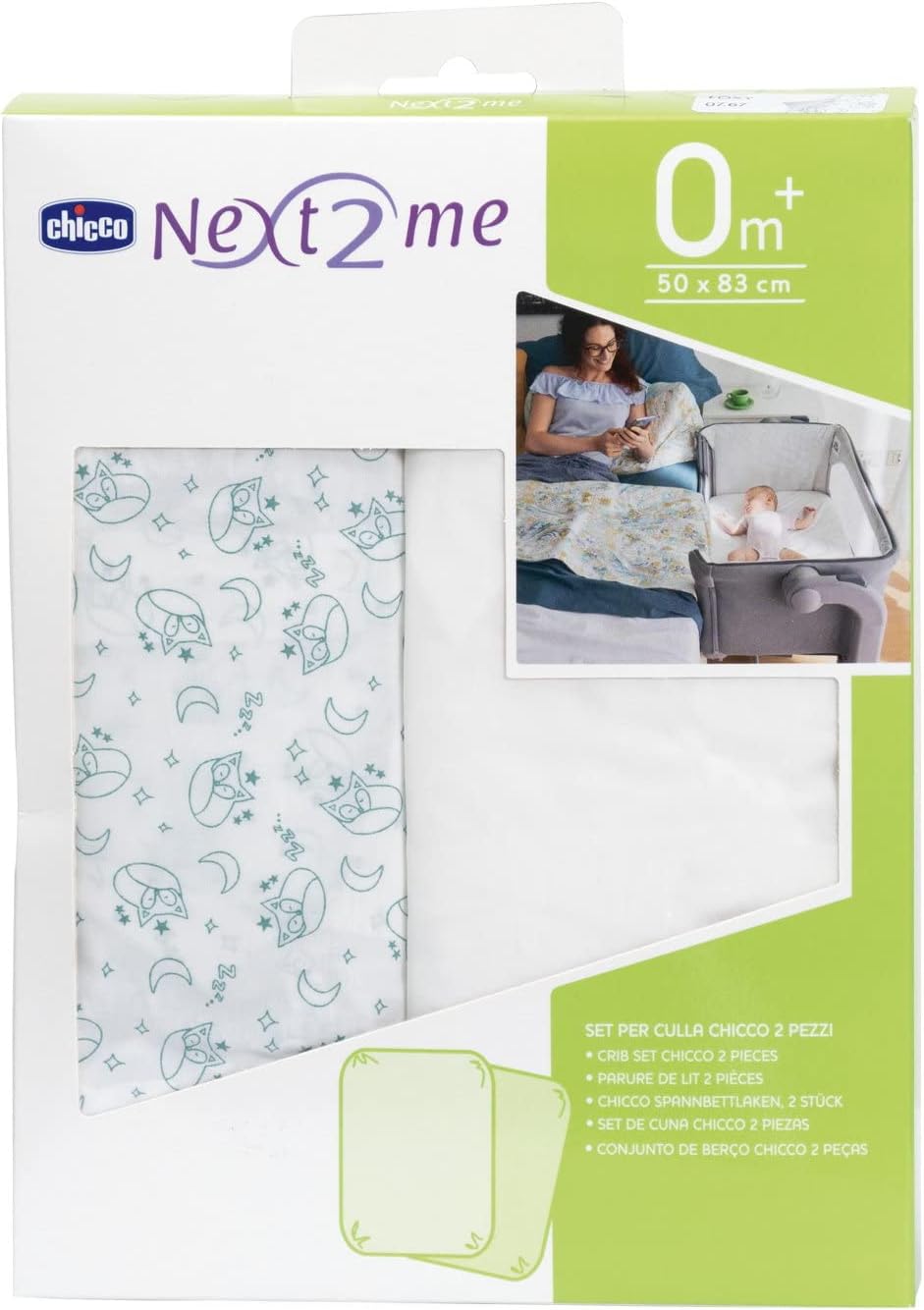Chicco Next2Me Sheets (pack of 2), Foxy | 100% soft cotton