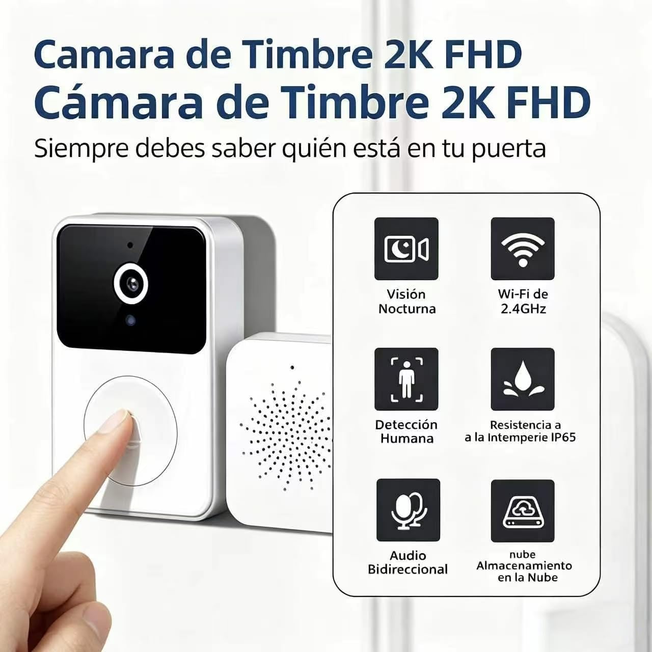 Genérico Timbre Inalámbrico Exterior Impermeable con Cámara HD 1080P - Videoportero WiFi con Visión Nocturna, Visión Nocturna, Audio bidireccional, Instalación Fácil por App Cuenta Propia