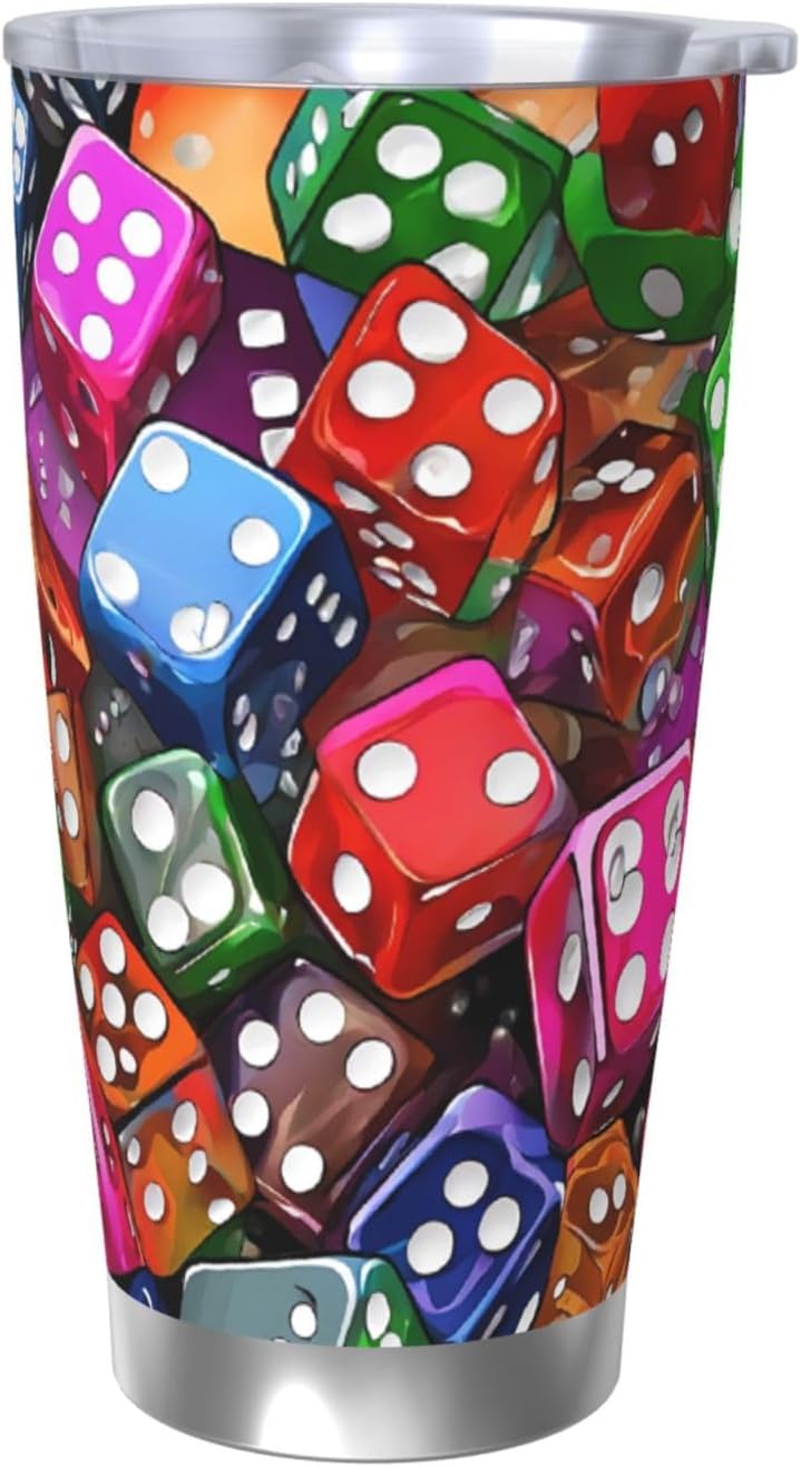 Games Dice Set Print 20oz Car Cup Ps Material Lid, Perfect For Hot & Cold Drinks