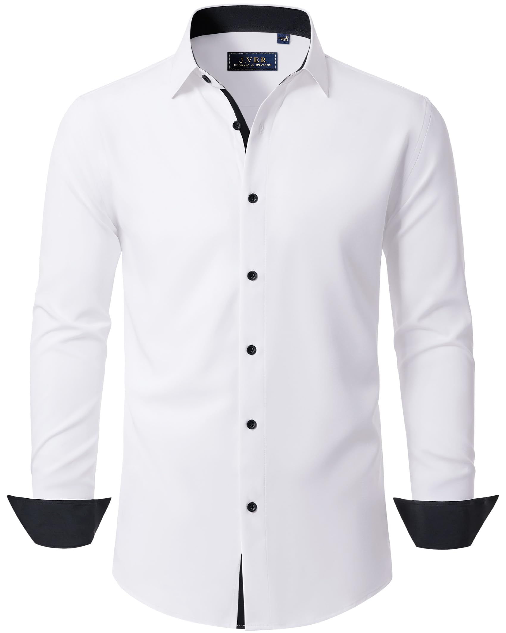 J.VER Hemd Herren Knitterfreie Stretch Freizeithemden Langarm Hemden Bügelfrei Regular Fit Hochzeit Party Büro Dating Shirts,Alle Weiß,XL