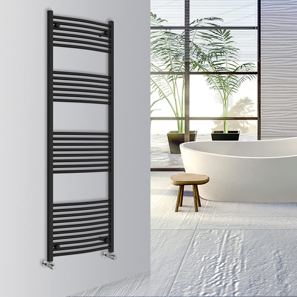 Warmehaus Curved Bathroom Heated Towel Rail Warmer 1800x600mm Black — image 1