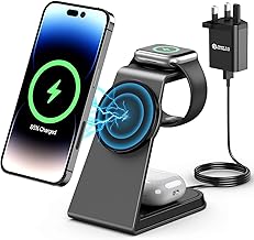 3 in 1 Wireless Charging Station for MagSafe,Aluminum Alloy Magnetic 15W Fast for MagSafe Charger Stand Compatible with iPhone 16/15/14/13 Series,Apple Watch Series,Airpods 3/2/pro
