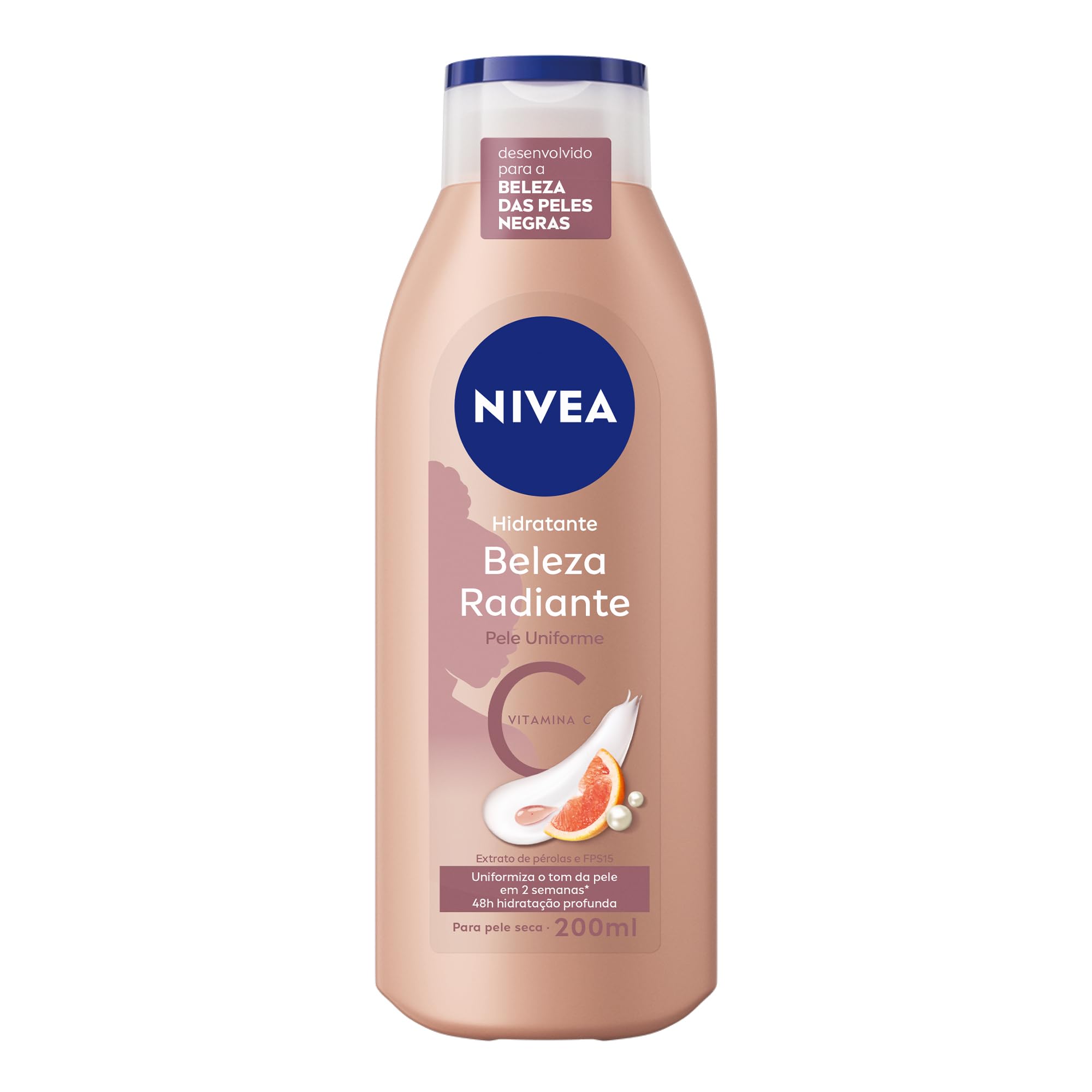 NIVEA Hidratante Corporal Beleza Radiante Pele Uniforme 200ml, Hidratação Profunda 48h, Tom Uniforme, Brilho Natural, Pele Seca