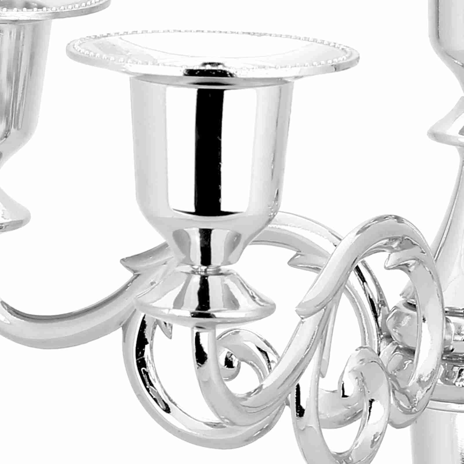 5-ramienny świecznik w stylu vintage - metalowy stojak na świecznik, polerowane wykończenie, dekoracyjny element centralny na ślub, imprezę i wystrój domu, srebrny (Srebrny)
