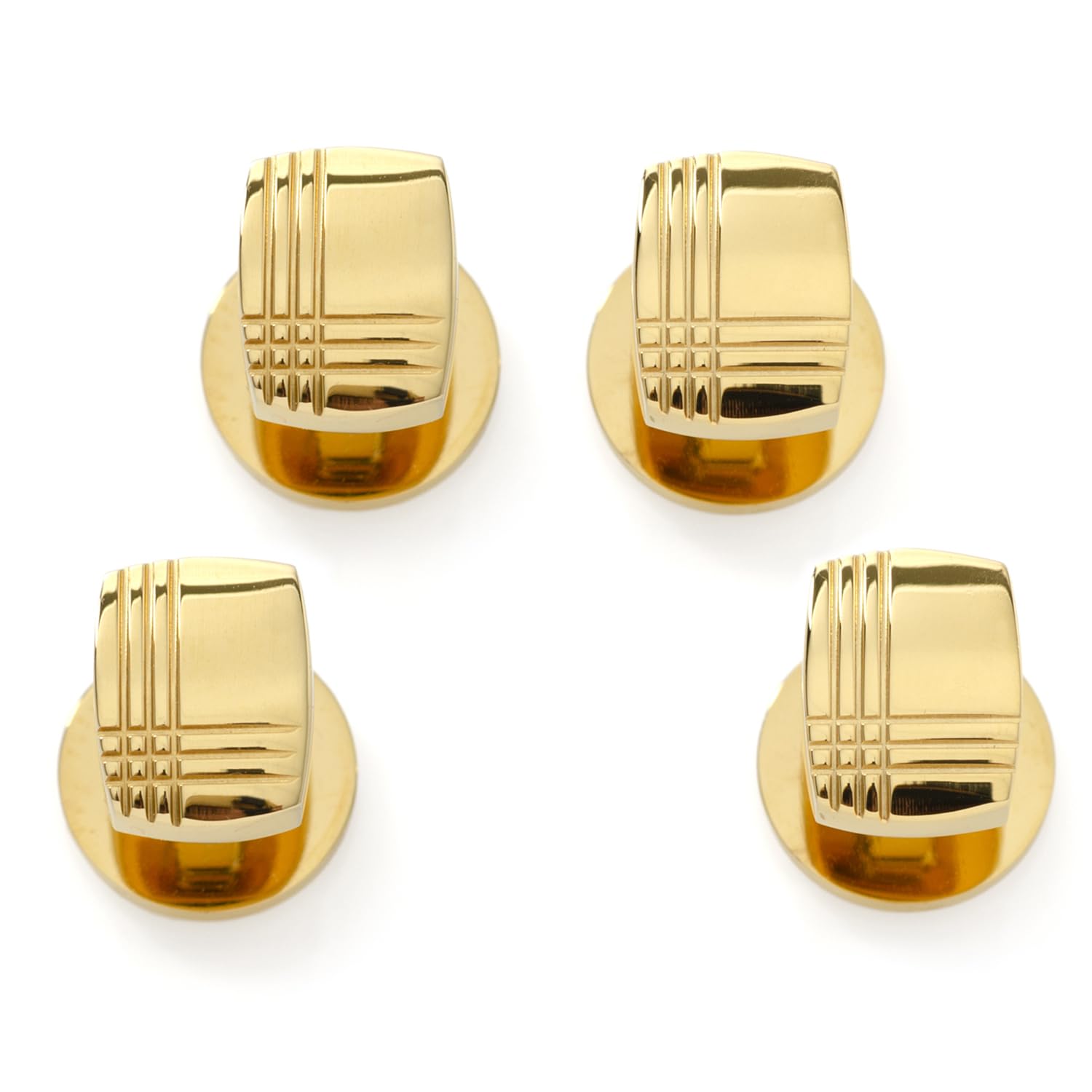 Stainless Steel Gold Tartan Plaid Studs, Tuxedo Studs for men