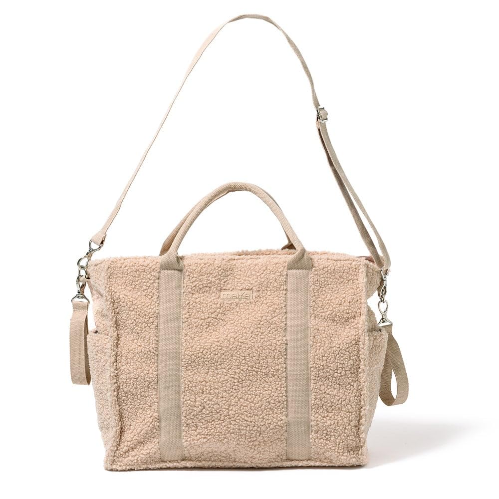MAÏKA Sac à langer Moumoute | tendance | capacité 22 L | bouclette | 100% polyester | nombreuses poches | tapis à langer inclus | poche isotherme | 2 sangles d'attaches poussette | Rose