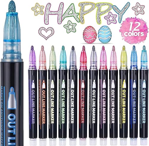 ECtury Rotuladores Purpurina, Regalo Niña 4 12 Años, 24 Colores rotuladores Lettering Metalicos, Regalo Niña 10 Años, Rotuladores Magicos Doble Línea para Pintar, Scrapbooking, Manualidades Niños