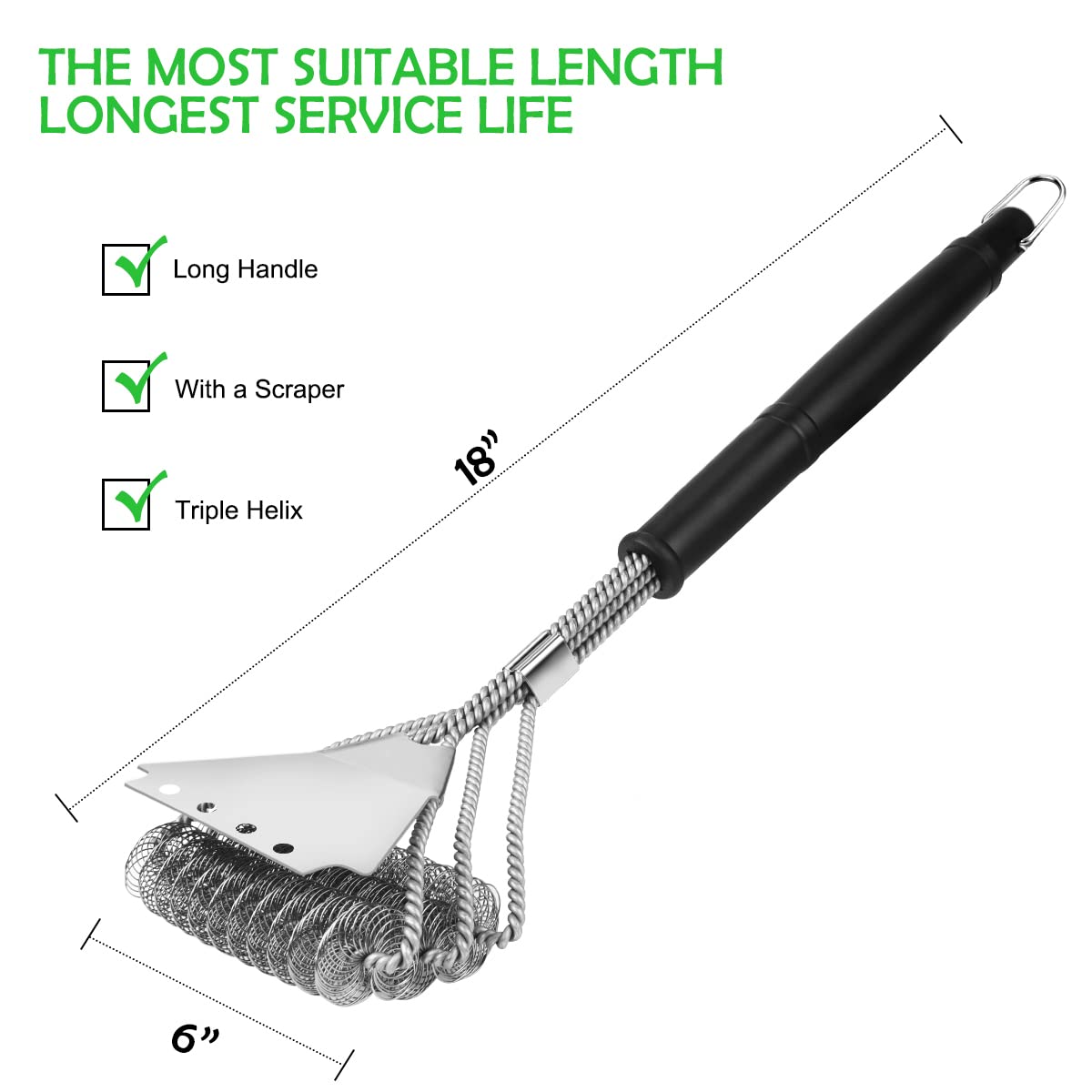 Brosse Barbecue 3 En 1 VDISRR - Poils Acier Inoxydable, Manche Long 46cm | Nettoyage Rapide Grills & Fours