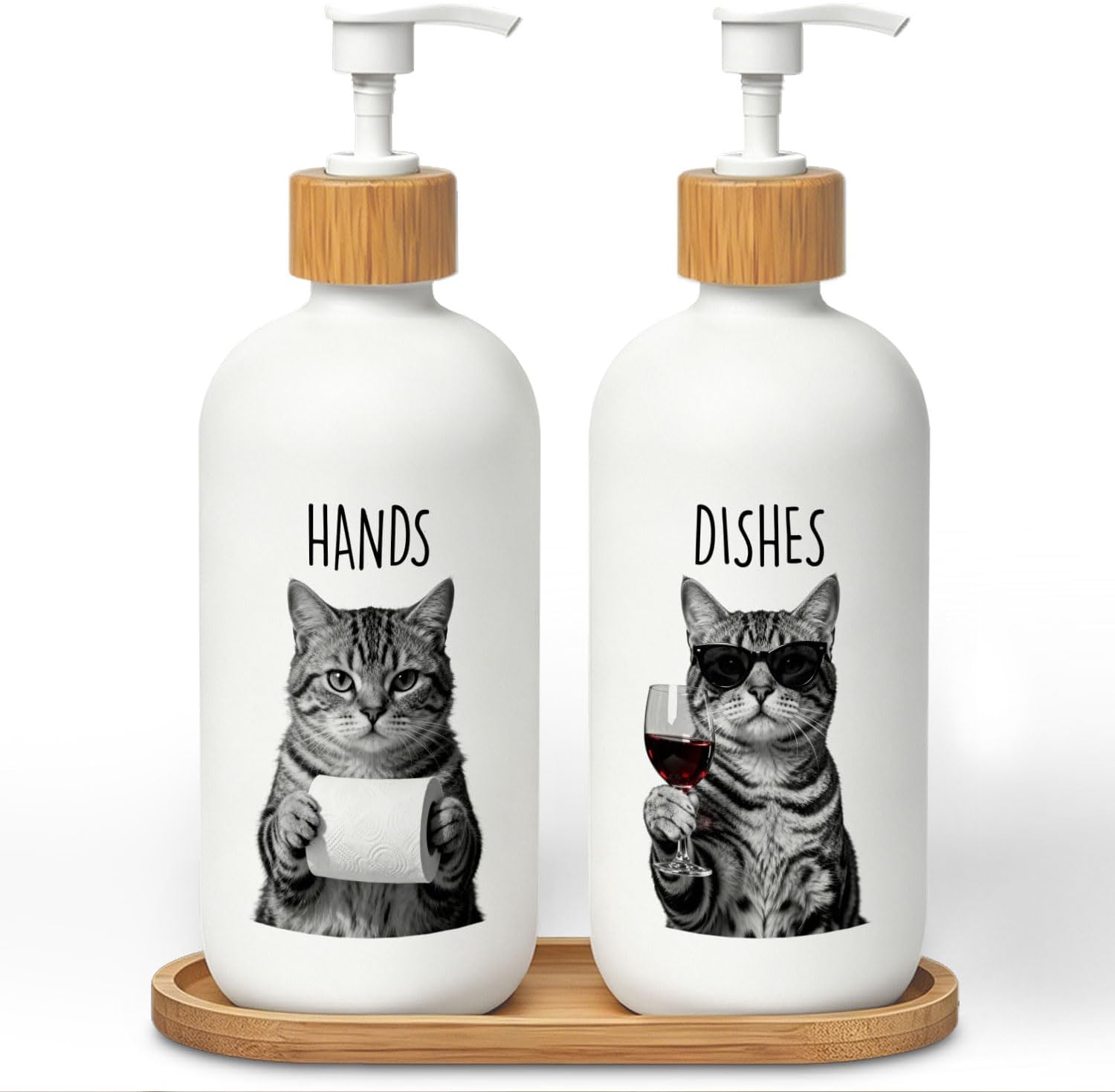 Funny Cat Soap Dispenser, Black Cat Judging You Silently Glass Dish Soap Dispenser with Pump for Kitchen, Cats Lover Gifts Bathroom Countertop Refillable Handsoap Liquid Container