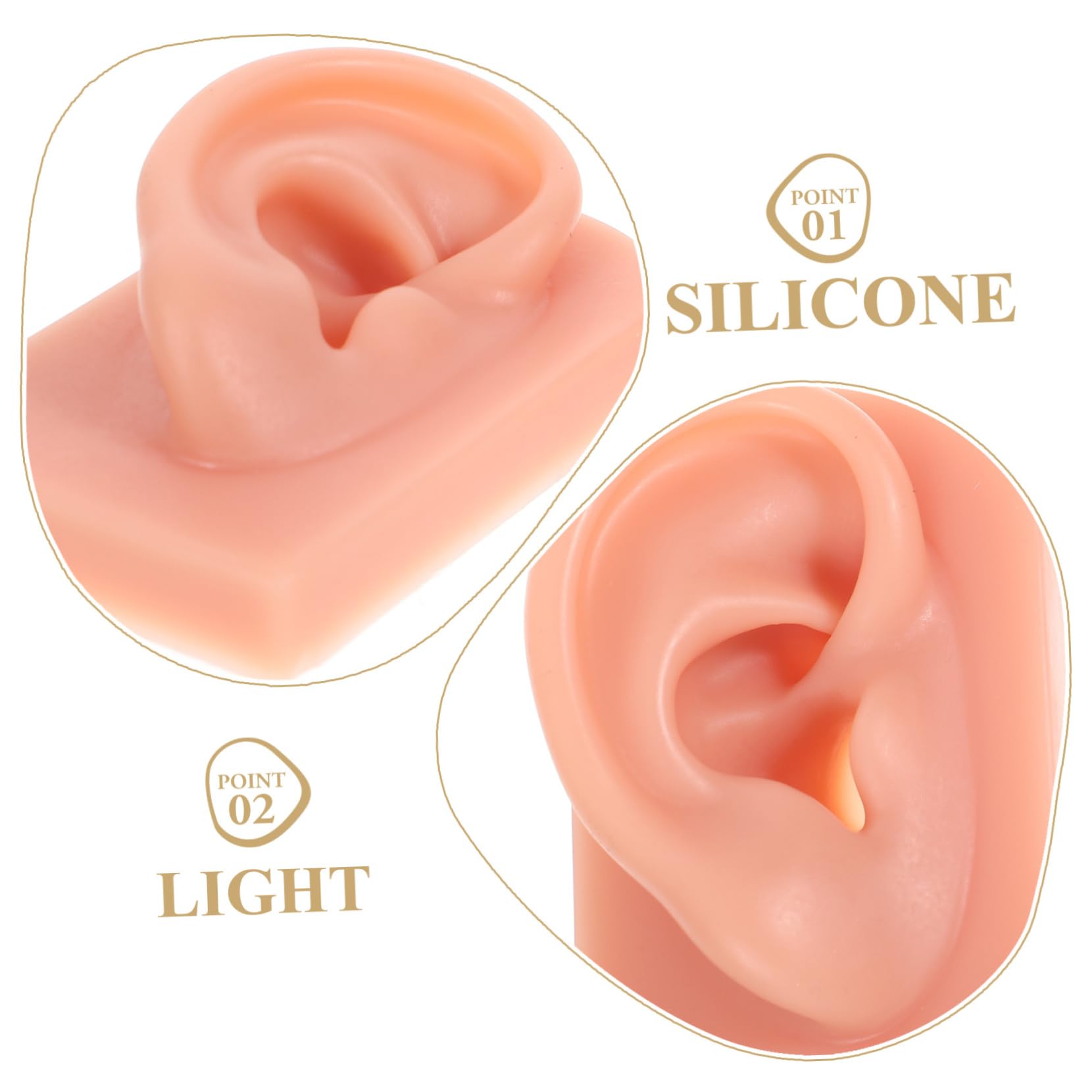 Ipetboom Silicone Piercing Practice Model Kit 2pcs Human Ear Models for Ear Jewelry Piercing Training
