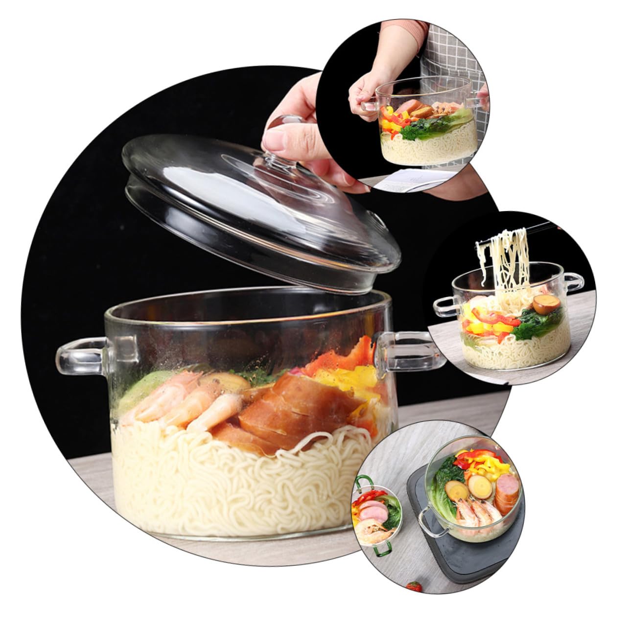 Transparentes Hitzebeständiges Glas fruchtschüssel mit Deckel Mikrowellengeeignet für Salat Suppe Nudeln Schnelles Entlüften Gesundes Kochen Vielseitig Einsetzbar