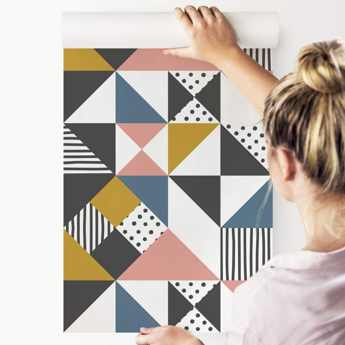 Papel pintado de fieltro de 10 m, diseño de triángulos, geométrico, 1000 x 53 cm, papel pintado para pared, salón, dormitorio, decoración de pared moderna