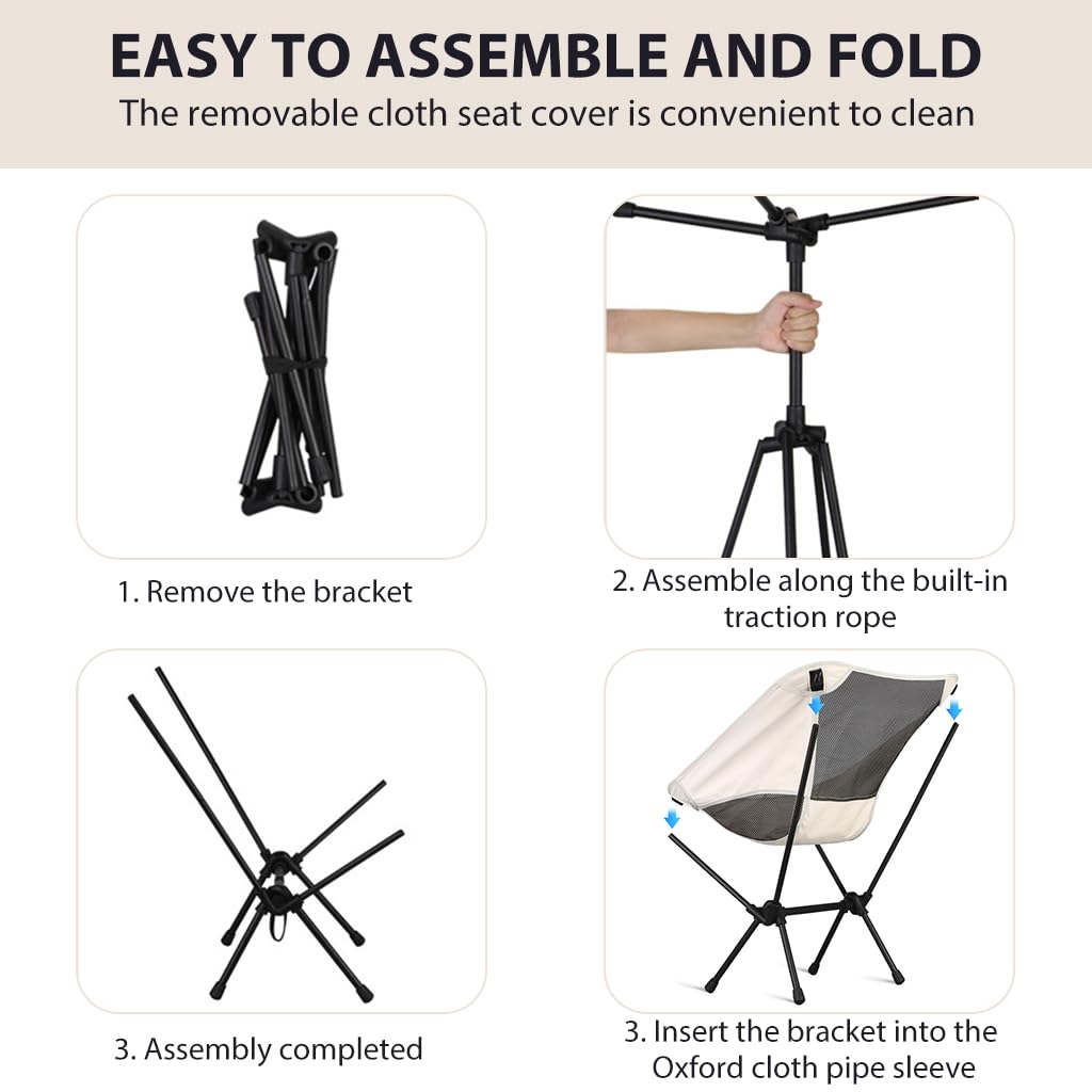 PROBEROS Portable Chair Folding Camping Chair Outdoor Chair With Carry Bag 600D Oxford Cloth Camping Chair Max 300 Lbs Weight Capacity Breathable Folding Chair For Camping Fishing, White - Image 7 thumbnail