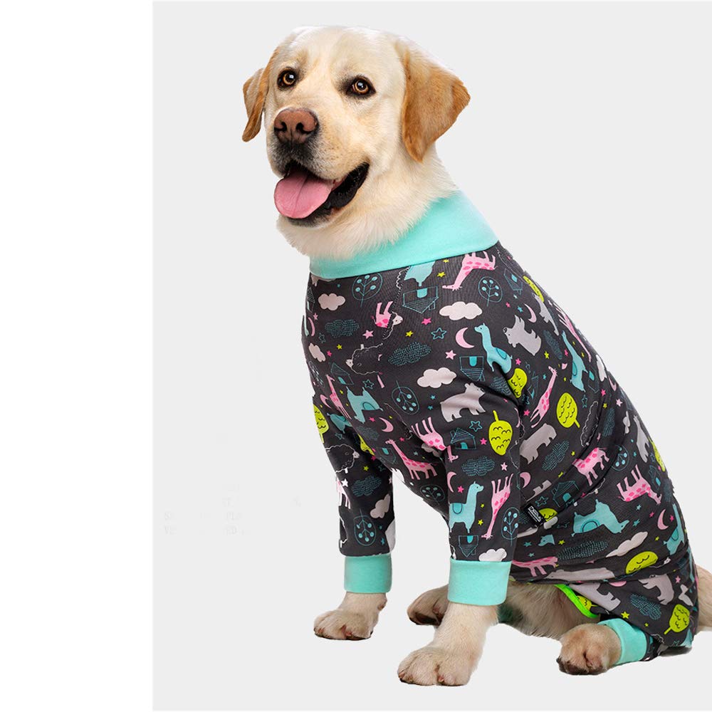 Dog Pajamas Jumpsuit for Medium Large Dogs Lightweight Cotton Dog Shirt Anti-Hair Onesies After Surgery Dogs Recovery Clothes_36(Grey Bottom Giraffe) - Image 3