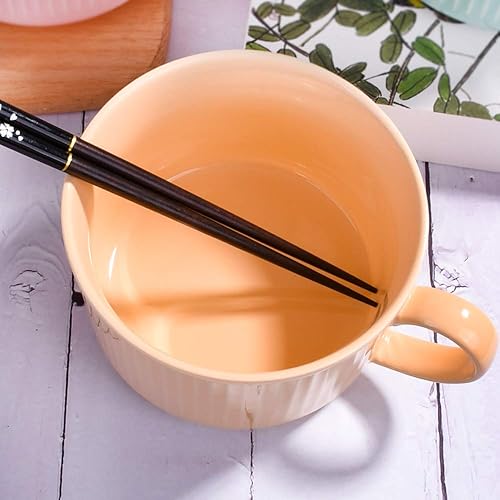 Miniatura 10 de LMRLCS Tazón de sopa para microondas con asa y tapa, cuencos de cerámica de 30.4 onzas para fideos instantáneos de avena, aperitivos (rosa)