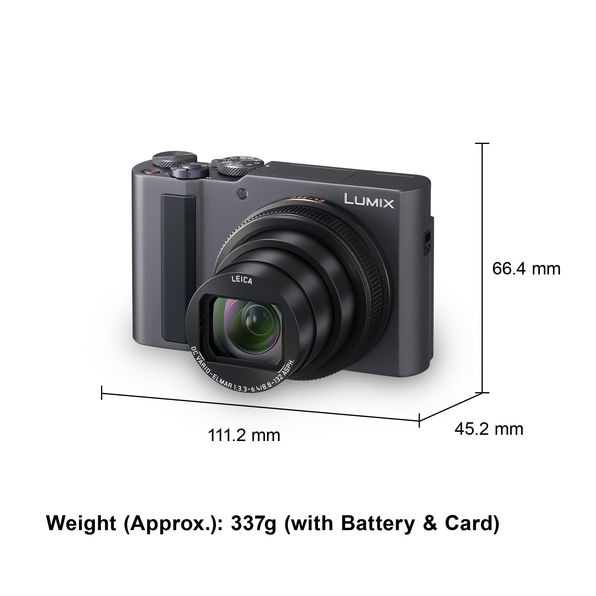 Panasonic LUMIX DC-TZ300E 20,1MP Reisezoom-Kamera, 15x Leica Optisches Zoomobjektiv, 1,0-Typ BSI-Sensor, 4K Video und Foto, 5-Achsen-Stabilisierung, Silber