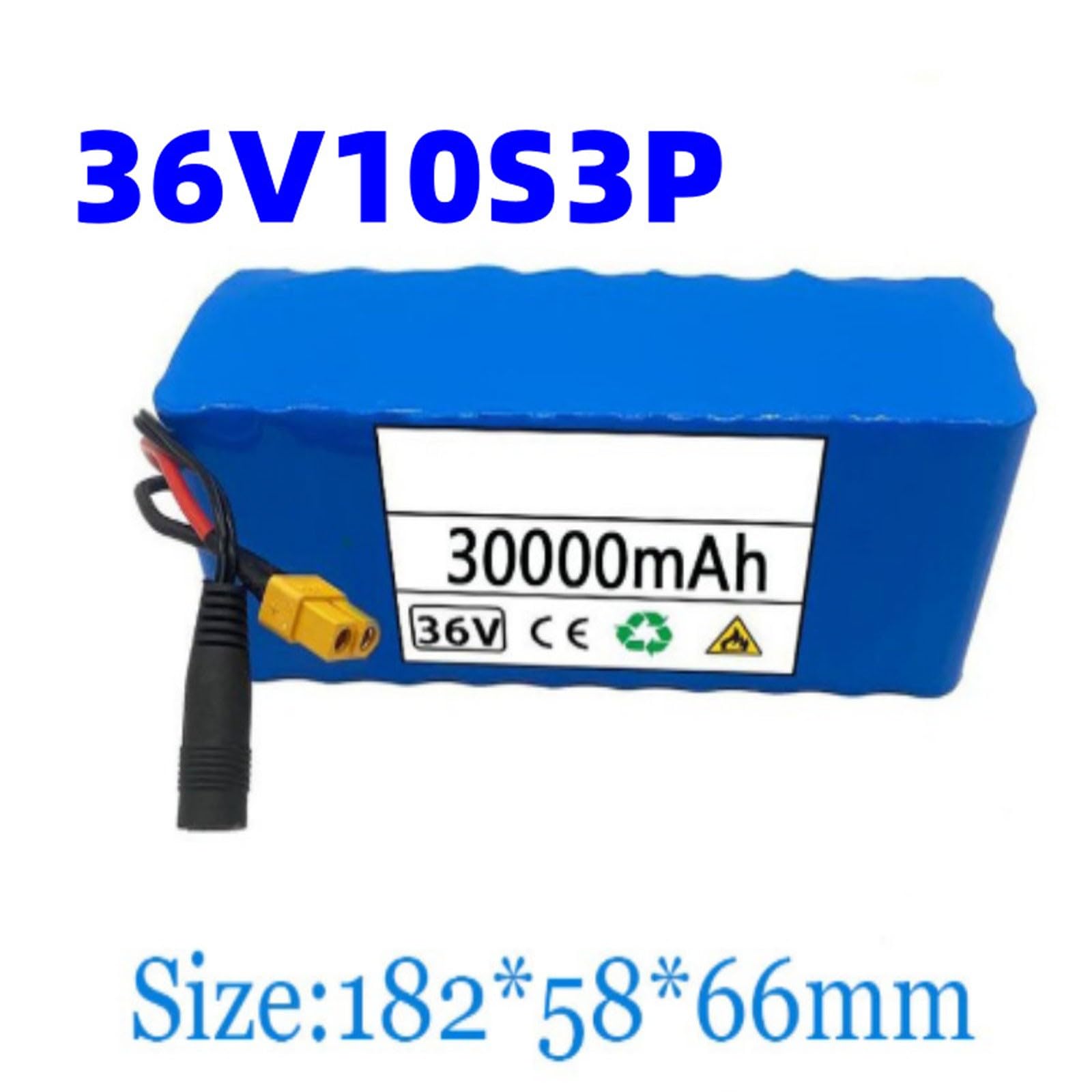 36V 30Ah Per Bici Senza Pedali Biciclette Elettriche Monopattini Pacco Batteria Agli Ioni Di Litio PVC Impermeabile 10S3P Per Ebike Con Caricabatterie 36V 30Ah,T+DC