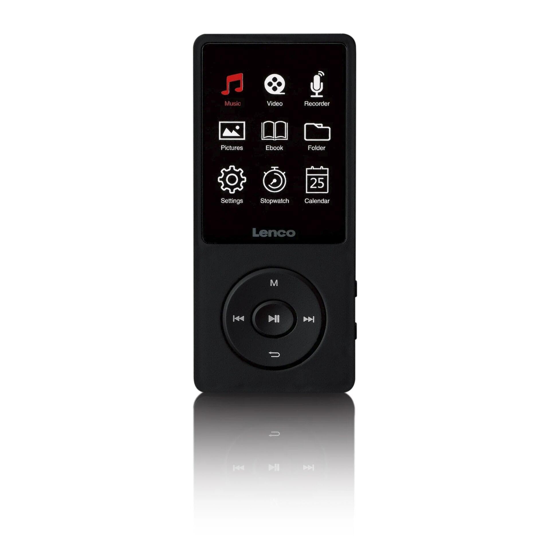 Lenco Xemio-669BK Lettore MP3 MP4 8 GB, Schermo TFT LCD 2,4" - Registratore Vocale - USB-C - Nero