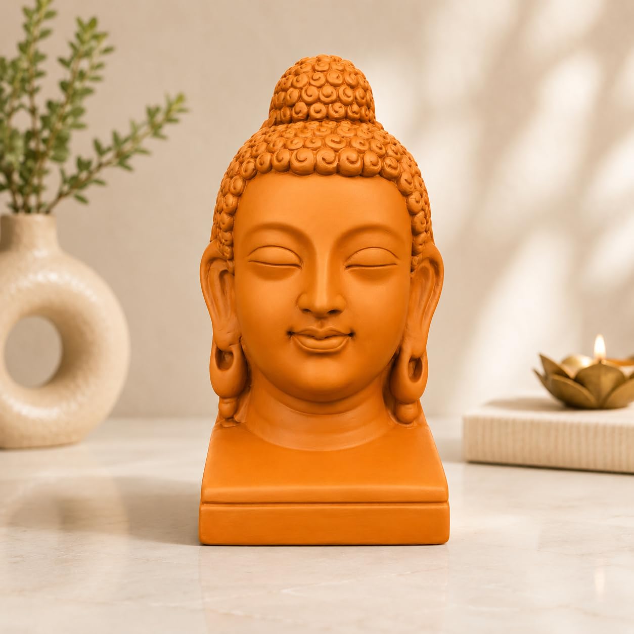 Buddha Head Terracotta Murti, Brown, 18x10 cm | Handcrafted Terracotta, Symbol of Peace, Meditation Space, Home Decor Statue, Durable & Long Lasting-image-9