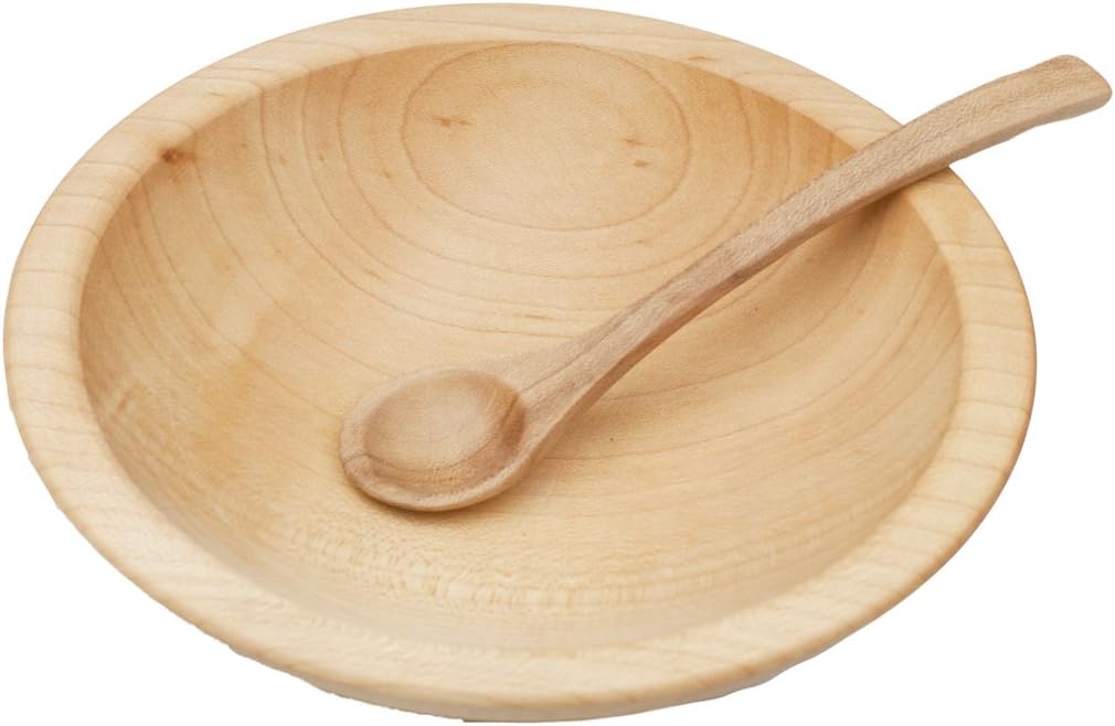 Thick Rim Child's Wooden Bowl & Spoon Set (Maple Wood)